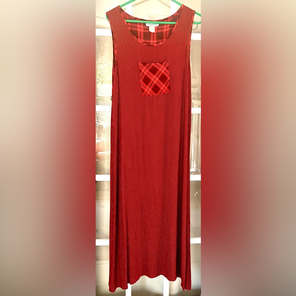 Impressions Red Plaid and Striped Maxi Dress